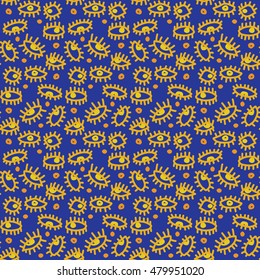 Outline hand drawn vector eye seamless pattern. Cute doodle modern pop art elements