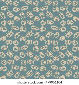 Outline hand drawn vector eye seamless pattern. Cute doodle modern pop art elements