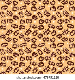 Outline hand drawn vector eye seamless pattern. Cute doodle modern pop art elements