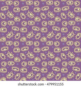 Outline hand drawn vector eye seamless pattern. Cute doodle modern pop art elements