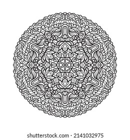 Outline hand drawn vector mandala. East etnic round pattern. Adult coloring page for relaxation