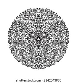 Contorno de manala de vector dibujada a mano. Patrón de redondeo étnico oriental. Página de colores para adultos para relajarse en un estilo zen