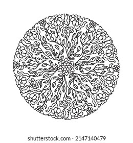 Outline hand drawn vector mandala. East etnic round pattern. Adult coloring page for relaxation in zen tangle style