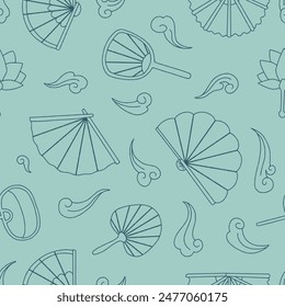 Outline Hand Fan Wind Seamless Pattern Vector illustration Design