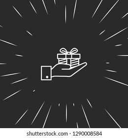 Outline hand with gift box icon illustration isolated vector sign symbol