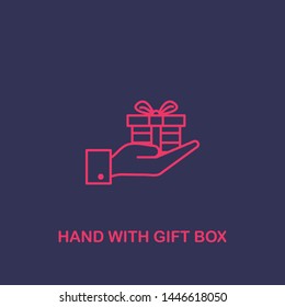 Outline hand with gift box icon.hand with gift box vector illustration. Symbol for web and mobile