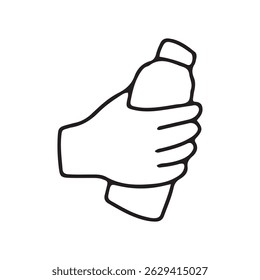 Outline hand holding bottle icon