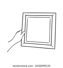 Outline hand holding empty picture frame on vector