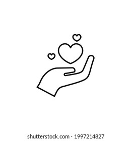 Outline hand holding heart icon isolated on white background