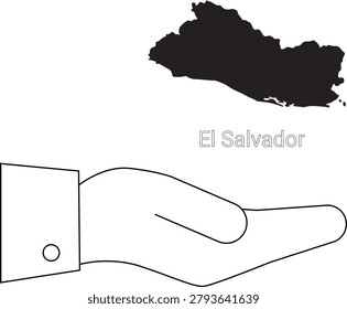 Outline of a hand holding the map of El Salvador