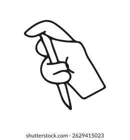 Outline hand holding a pen, holding a spoon icon