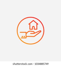Outline hand in house icon.gradient illustration isolated vector sign symbol