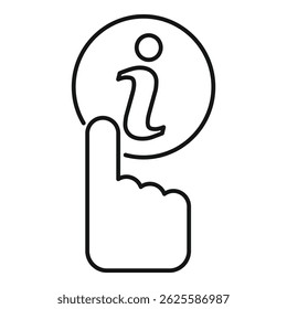 Outline of a hand with index finger pointing at an information symbol