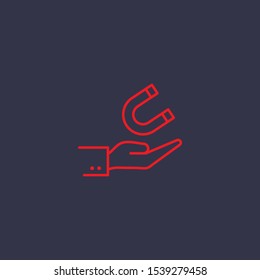 Outline hand with magnet icon.hand with magnet vector illustration. Symbol for web and mobile