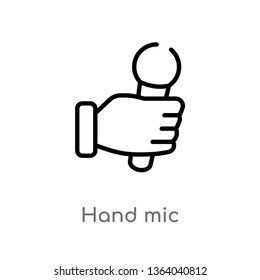 outline hand mic vector icon. isolated black simple line element illustration from music and media concept. editable vector stroke hand mic icon on white background