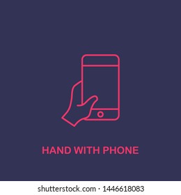 Outline hand with phone icon.hand with phone vector illustration. Symbol for web and mobile