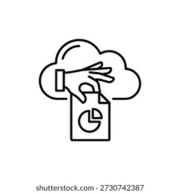 Outline Hand Placing Report with Pie Chart Data Cloud Computing Icon