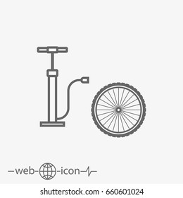 outline hand pump with bicycle wheel vector icon