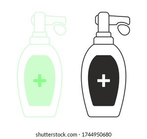 Outline hand sanitizer pump color bottle, washing gel.Alcohol rub sanitizers kill most bacteria, fungi and stop some viruses such as corona virus. Hygiene product. Sanitizer outline bottle with vector
