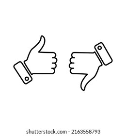 Outline Hand Thumb Up and Hand Thumb Down Icon. Like and Dislike Symbol. Flat Vector Icon Design Template Element.