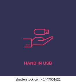 Outline hand in usb icon.hand in usb vector illustration. Symbol for web and mobile
