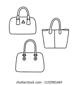 outline handbag design, illustration simple bag icon set