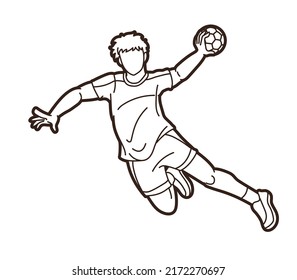 Outline Handball Sport Male Player Action Graphic Vector