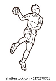 Outline Handball Sport Male Player Action Graphic Vector