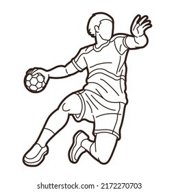 Outline Handball Sport Male Player Action Graphic Vector