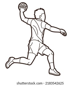 Outline Handball Sport Male Player Action Cartoon Graphic Vector