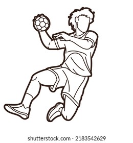 Outline Handball Sport Male Player Action Cartoon Graphic Vector