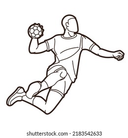 Outline Handball Sport Male Player Action Cartoon Graphic Vector