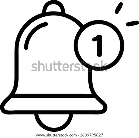 Outline Handdrawn Bell Notification Alert Icon with Number One in Circle Shape