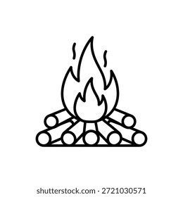 Outline Handdrawn Bonfire Campfire Flames with Logs Shape Icon Symbol Vector.