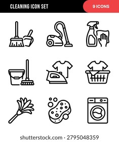 Outline Handdrawn Cleaning Icon Set Household Chores Collection