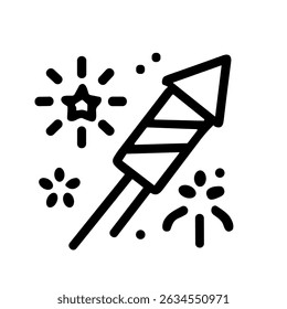 Outline Handdrawn Firework Rocket Celebration Event Festive Line Icon