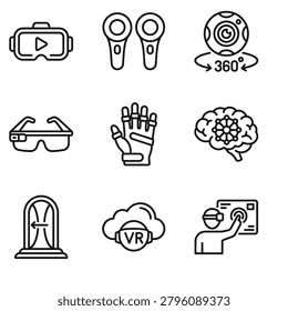 Outline Handdrawn Futuristic Virtual Reality Technology Gadget Collection Icons