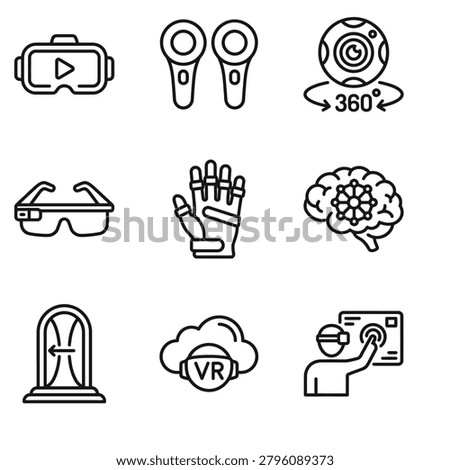 Outline Handdrawn Futuristic Virtual Reality Technology Gadget Collection Icons