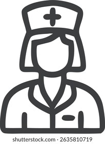 Contorno Desenhado à Mão Símbolo de Personagem de Enfermeira Profissão Ícone de Carreira Elemento Gráfico