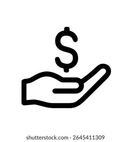 Outline Handdrawn Open Hand Holding Dollar Currency Financial Sign Icon