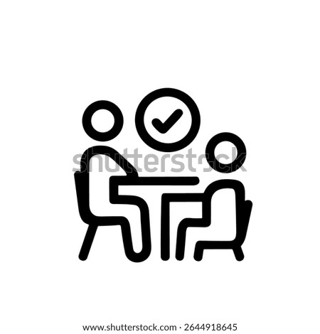 Outline Handdrawn Person Tutoring Session Checkmark Icon on Table