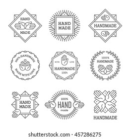 Outline handmade labels, signs and emblems set isolated on white background