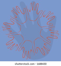 outline of hands in circle with hand behind