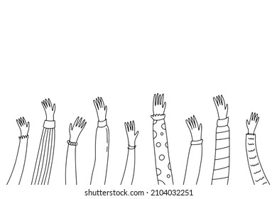 Outline hands doodle. Simple draw sketch set. 