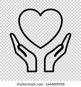 Outline Hands Holding Heart Icon Flat Vector On Transparent Background