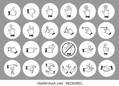 Outline hands icons set