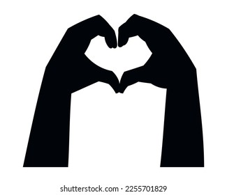 Outline hands making heart shape with fingers, vector isolated black illustration.