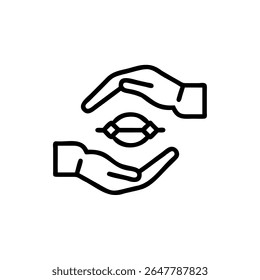Outline hands protecting a small object with a handdrawn style on a background protection