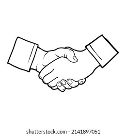 Outline of a handshake between mans, positive gesture, vector illustration isolated on white