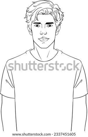 Outline of a handsome young man isolated on a white background